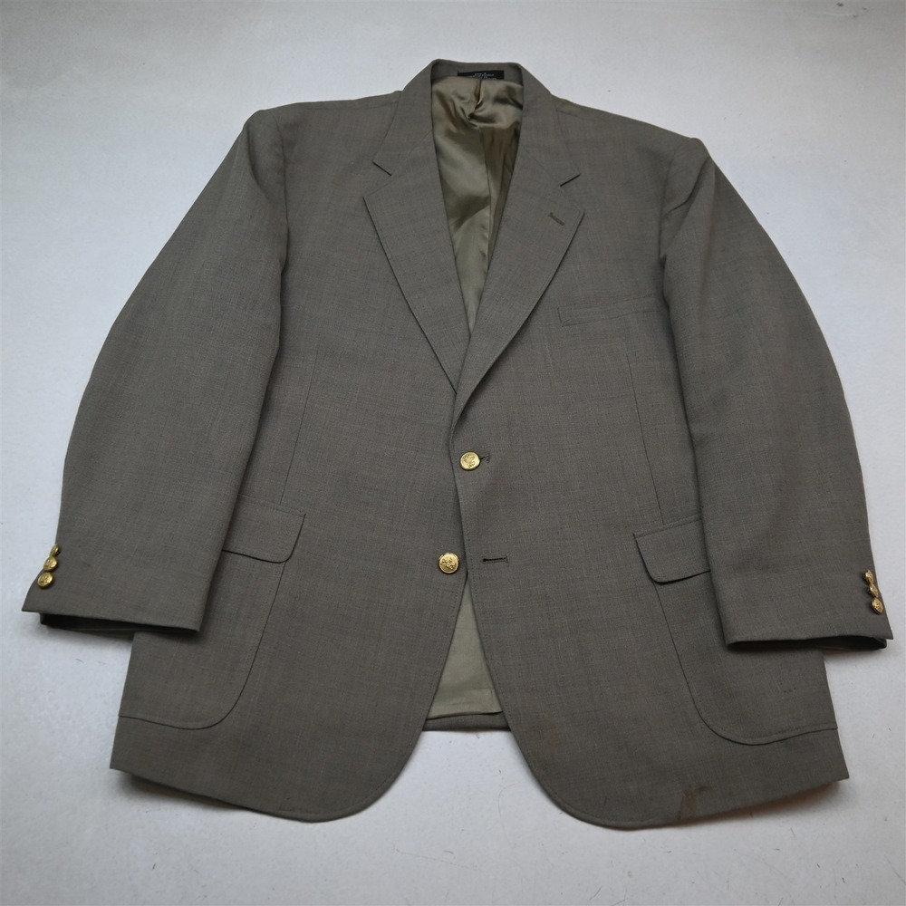 Vtg Stafford 48R Tan Brown Hopsack Gold Button Mens Blazer Jacket Sport Coat